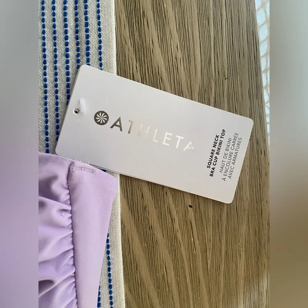 ATHLETA Square Neck Bra Cup Bikini Top Lavender Sz 40D NWT